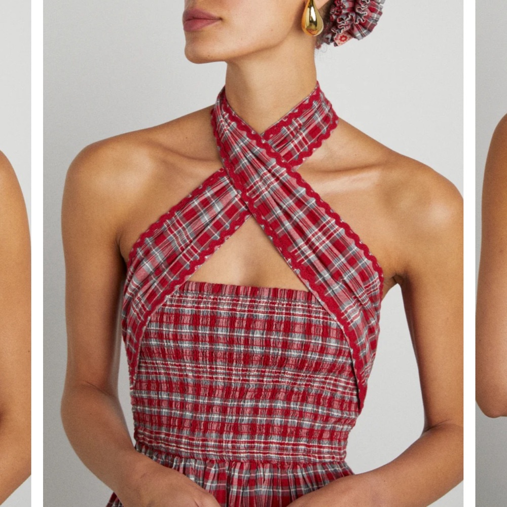 Damson Madder Pia Midi Dress - Red Check